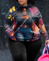 Women's Plus Size Butterfly Curly Women Hoodie Set